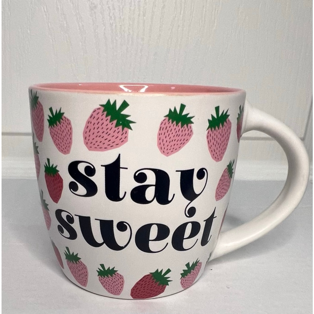 Stay Sweet Strawberry Coffee Ten Ounce Mug With Pink Interior